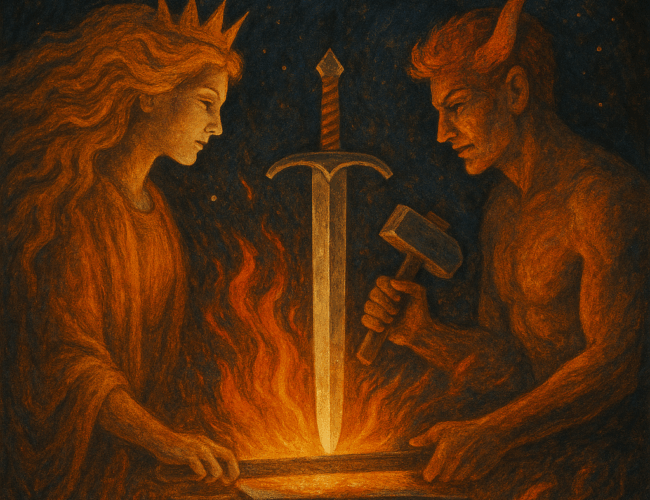 Forging steel in fire symbolizing growth and transformation in Leo and Aries relationship.