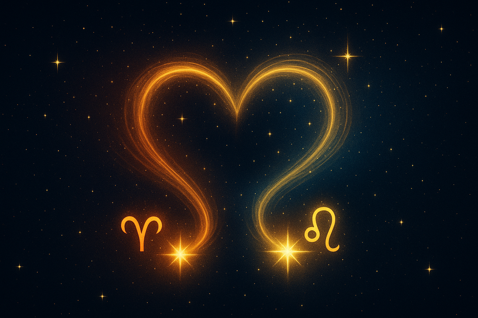 Twin stars drawing together representing magnetic attraction between Leo and Aries.